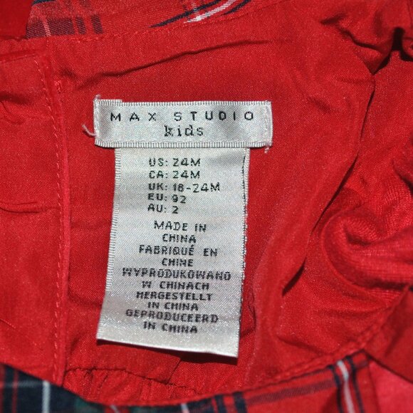 Max Studio Kids Dress Size 24 Months Red Velour Holiday Dress w/ Plaid Collar - Picture 3 of 9
